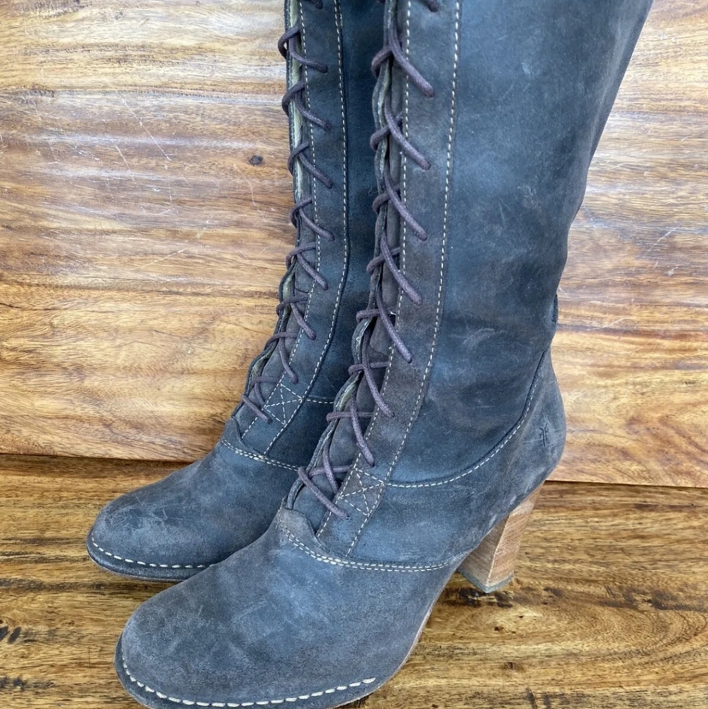 Womens Frye “Villager Lace” 77610 Expresso Leather Knee High Boots Size 10